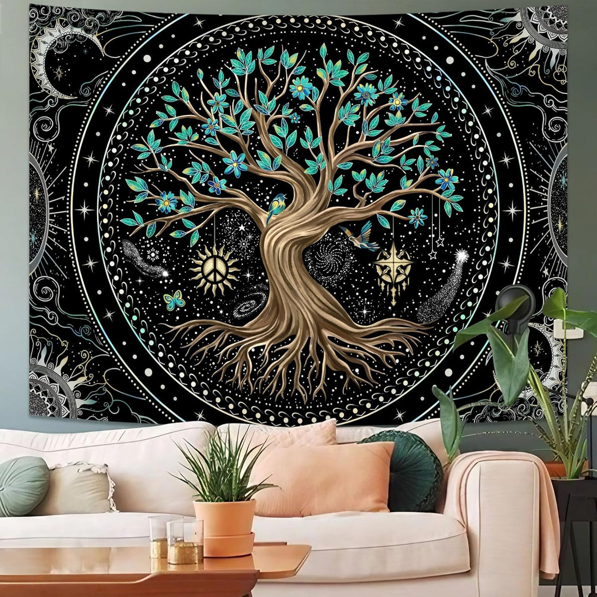 Lunerfex Tree of Life Tapastry Butterfly Moon Tapastry Flower Tree Tapestries Mandala Wall Hanging