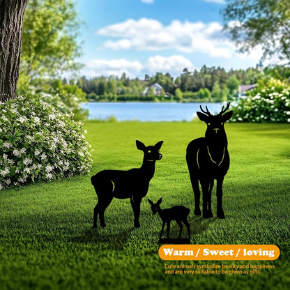 3 Pack Deer Metal Garden Decorative Stakes, Weather Proof Silhouette Statues for Yard