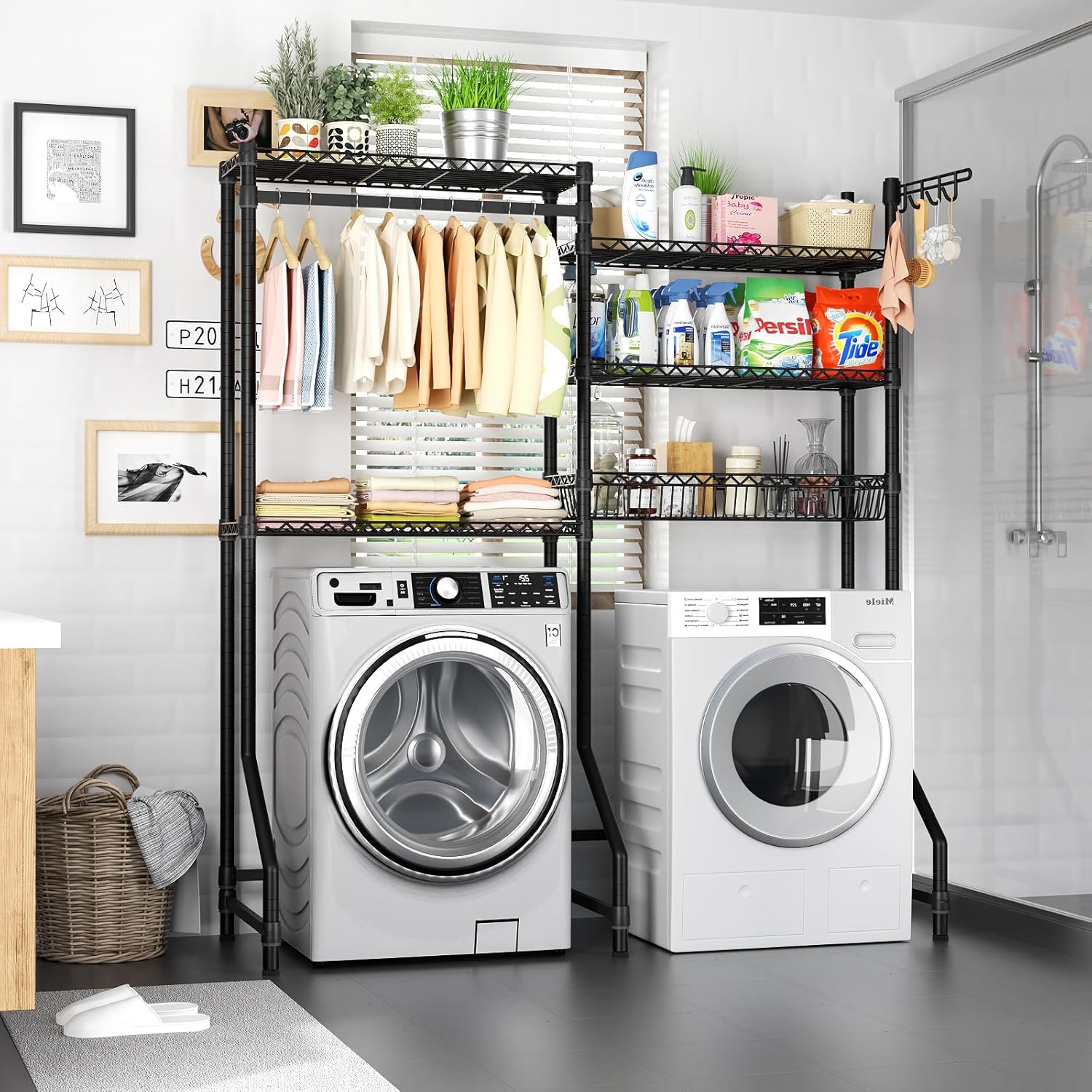 Over Washer and Dryer Shelves,Heavy Duty Laundry Room Storage Organization Clothes Drying Rack,5
