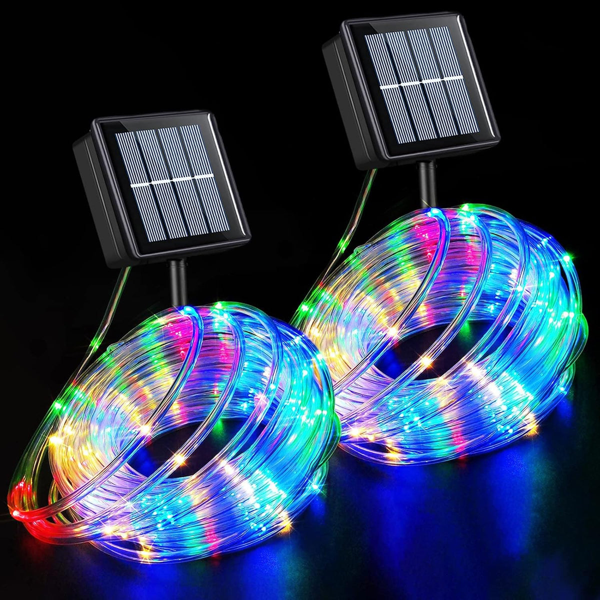 YEGUO 2 Packs Each 33ft 100 LED Solar Trampoline Lights Multicolor, Solar Rope Lights for Outside