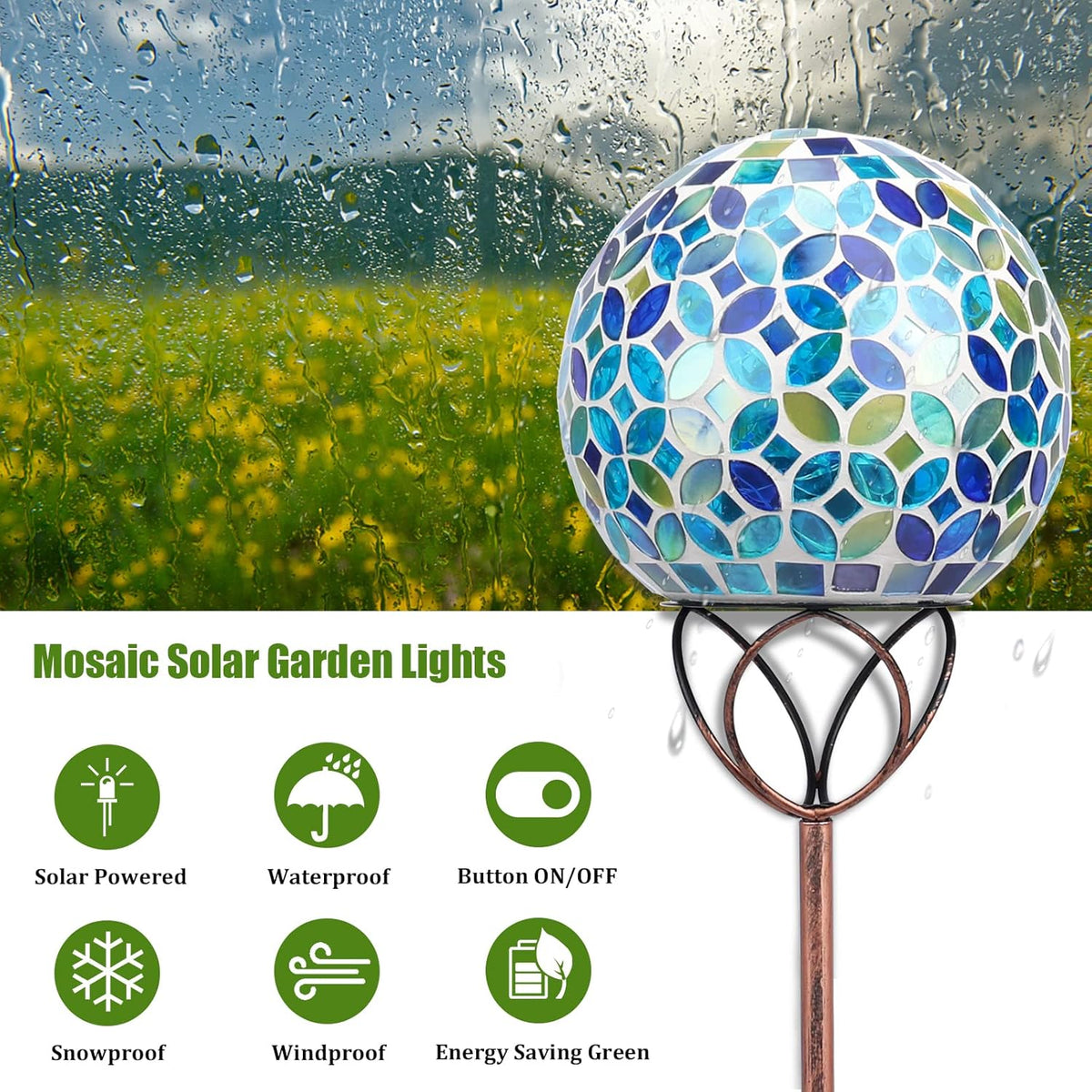 VCUTEKA Solar Outdoor Lights Garden Decor Mosaic Solar Garden Lights Waterproof Glass Ball LED