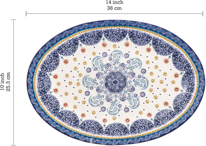 Bico Blue Talavera 16 plus 14 inch Oval Platters Set, Set of 2, Microwave and Dishwasher Safe, for