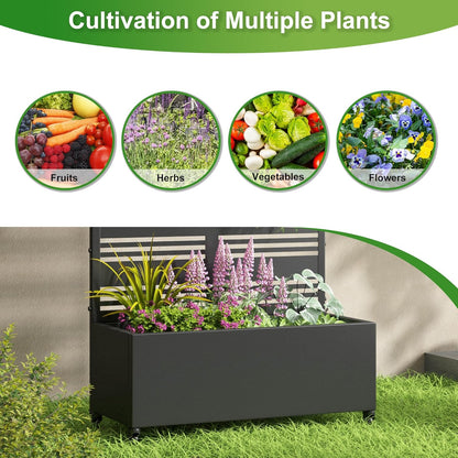Casaphoria Metal Raised Garden Bed with Trellis and Wheels, 72"x47"x16" Planter Box for Climbing