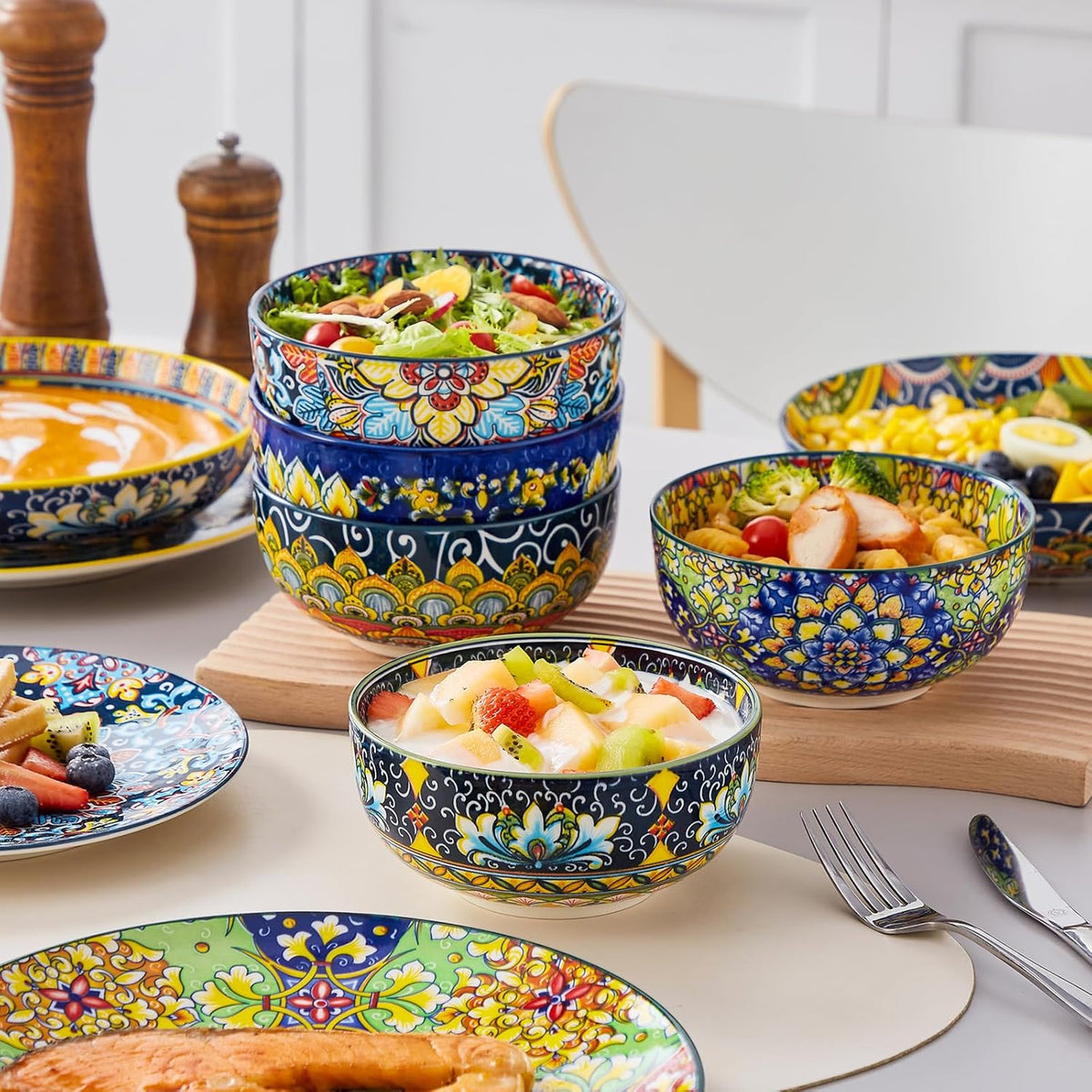 vancasso 24 Pieces Dinnerware Sets, Plates and Bowls Set, Porcelain Dishes Set for 6, Microwave and