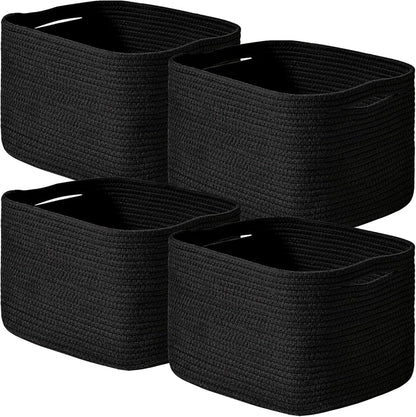 Black Storage Baskets for Shelves, Small Storage Baskets for Organizing, Woven Cotton Rope Baskets