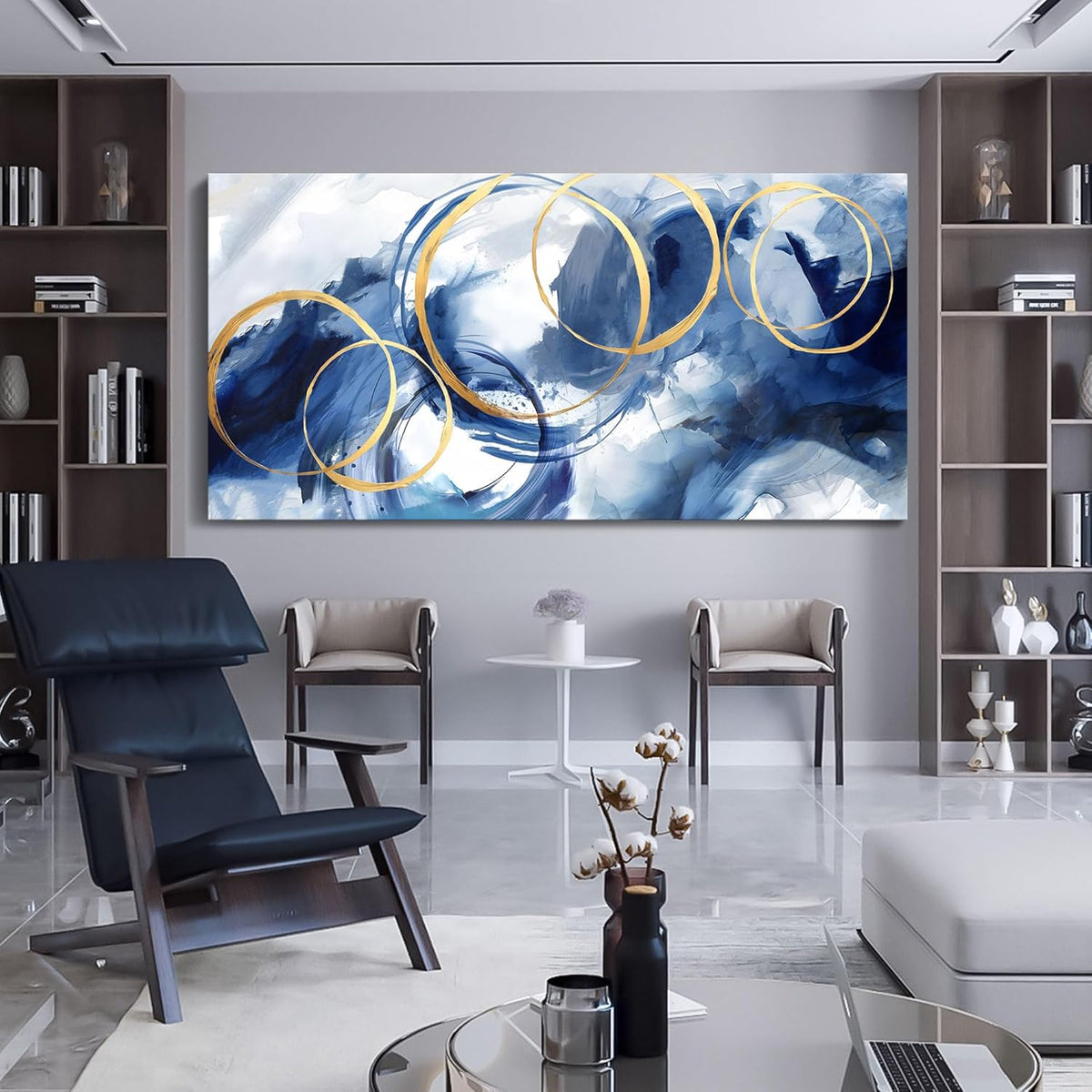 AJAZIKO Large Art For Wall Abstract Wall Decor Blue Modern Art Wall Decor Artwork For Walls Living