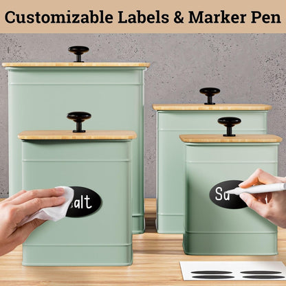 Kitchen Canisters for Countertop Set of 4 with Customizable Chalkboard Labels & Marker Pen - Big