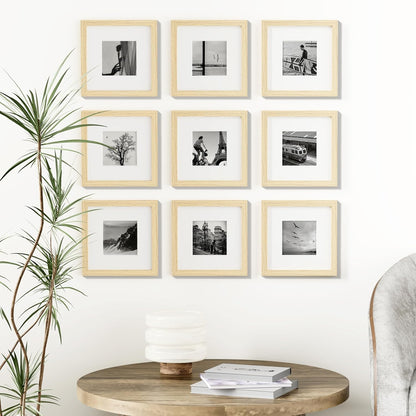 Vittanly 8x8 Picture Frames Set of 9, Shatter Resistant Plexiglass, Display 4x4 Pictures with Mat