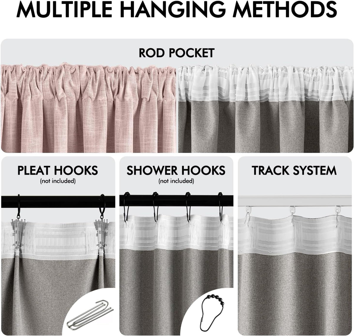 MIULEE Baby Pink 100% Blackout Linen Curtain 120 Inch 2 Panel Set Double Sided No Coating Pinch