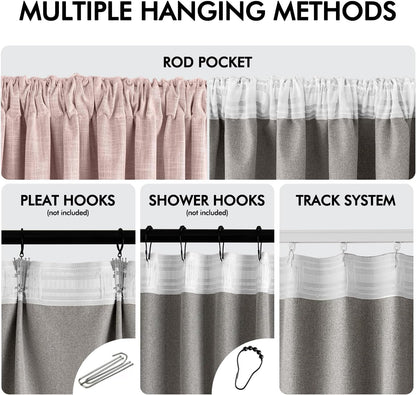 MIULEE Baby Pink 100% Blackout Linen Curtain 120 Inch 2 Panel Set Double Sided No Coating Pinch