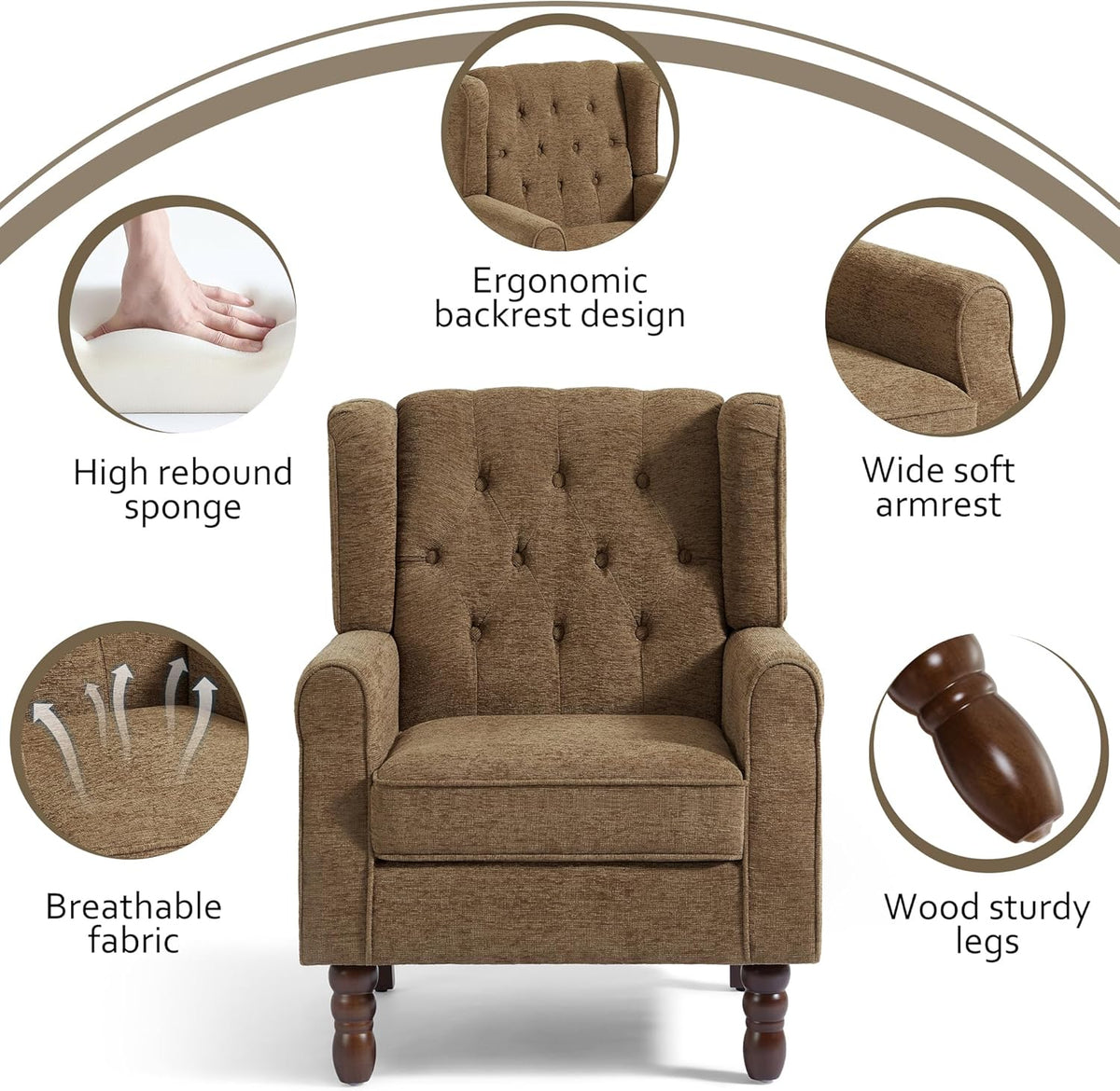 Lumibee High Back Accent Chair,Upholstered Wingback Armchair with Solid Wood Legs for Small