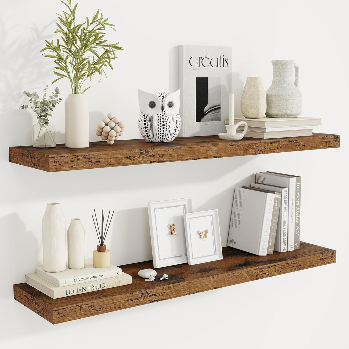 Fun Memories 40" Rustic Wood Floating Shelves with Invisible Brackets for Storage & Decor, Deep