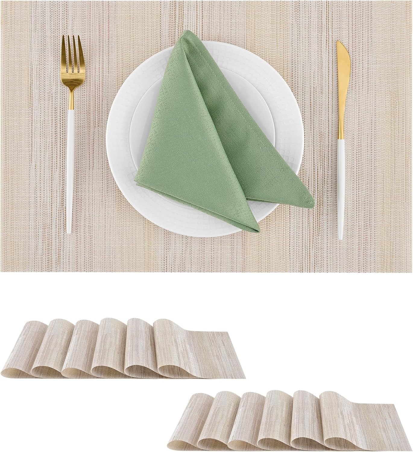 Leetaltree Lightsteel Beige with Yellow Placemats Set of 12 - Heat Resistant Non-Slip Place mats