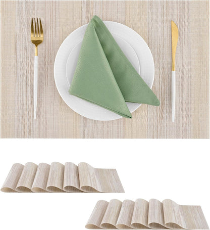 Leetaltree Lightsteel Beige with Yellow Placemats Set of 12 - Heat Resistant Non-Slip Place mats