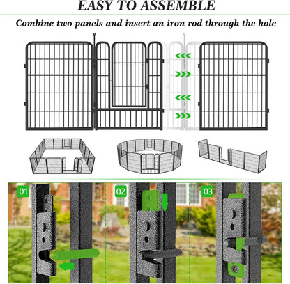 Decorative Black Metal Fencing Garden Fence with Gate, 82ft(L) 32in(H) 36 Fence Panels No Dig Fence