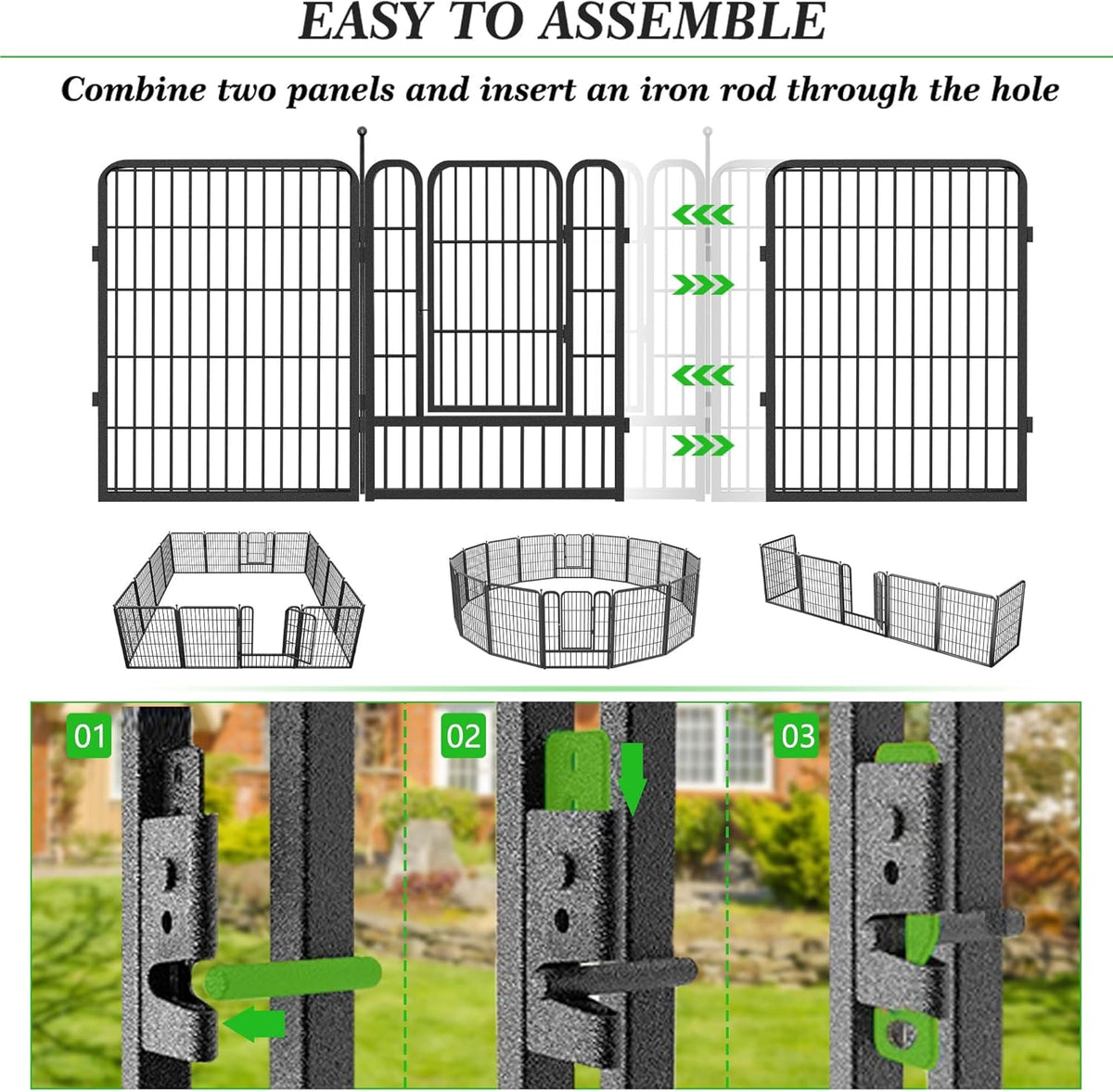 Decorative Black Metal Fencing Garden Fence with Gate, 91ft(L) 32in(H) 40 Fence Panels No Dig Fence