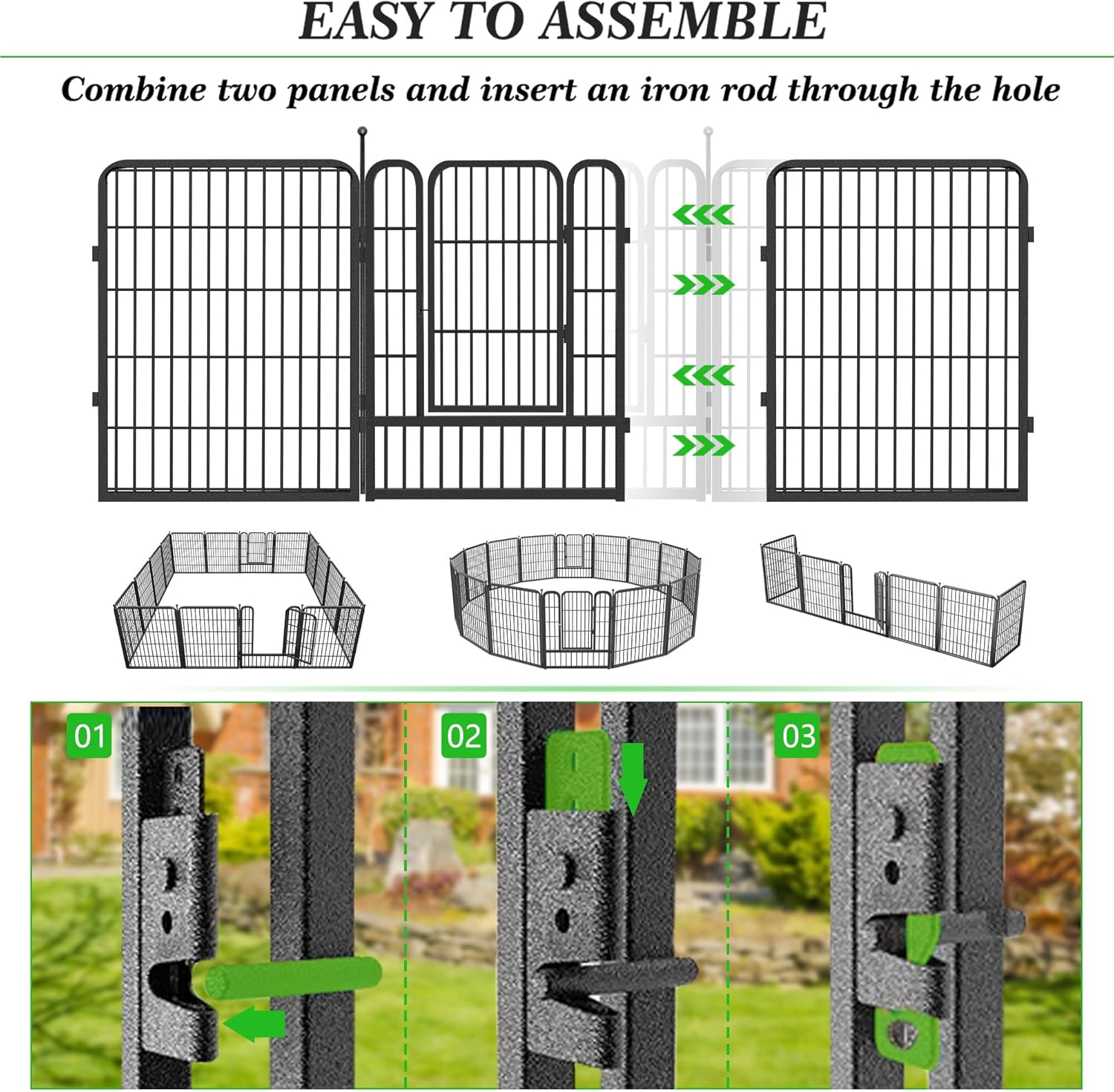 Decorative Black Metal Fencing Garden Fence with Gate, 91ft(L) 32in(H) 40 Fence Panels No Dig Fence