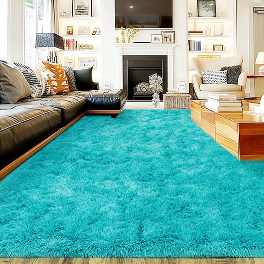 Extra Large Fluffy Area Rug for Bedroom Living Room, 9x12 Feet Teal Blue Modern Indoor Carpets Room