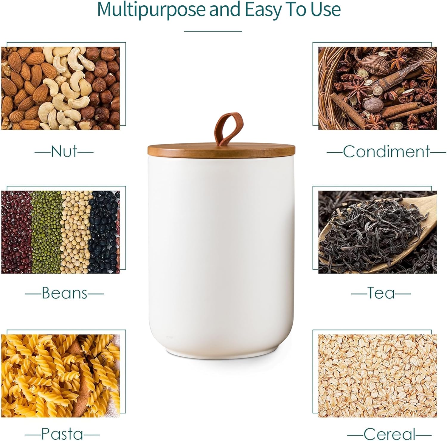 White Canister Sets for Kitchen, 3pcs Ceramic Canisters with Airtight Wooden Lid, Food Storage Jar