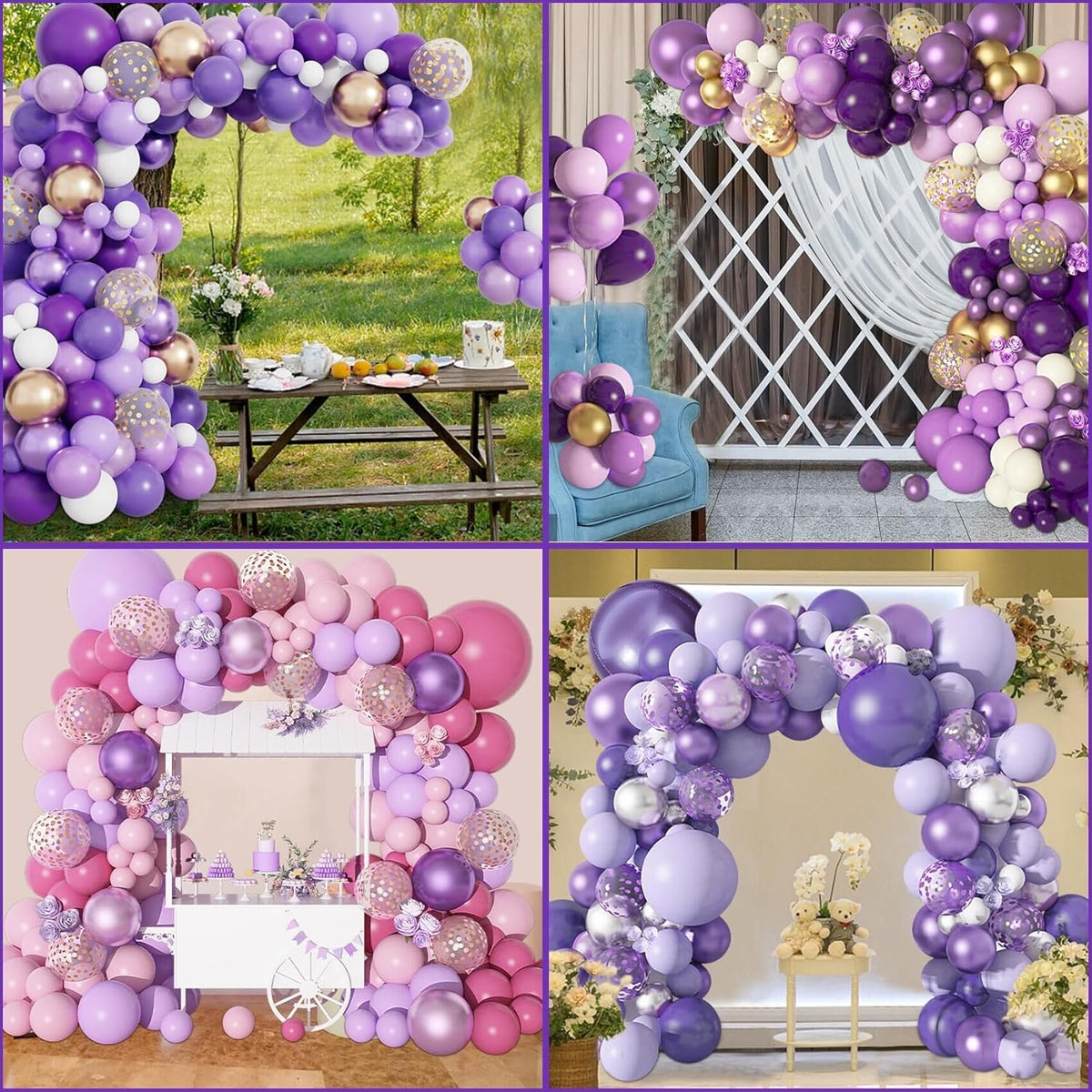 Amandir 153pcs Purple Balloon Garland Arch Kit, Different Sizes 18 12 10 5 inch Lavender Latex