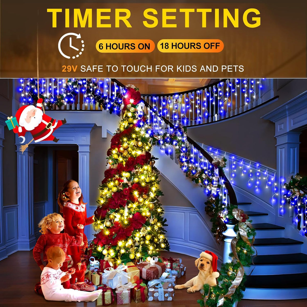 KNONEW Christmas Lights Outdoor Decorations 400 LED 33ft Curtain Fairy String Light with 75