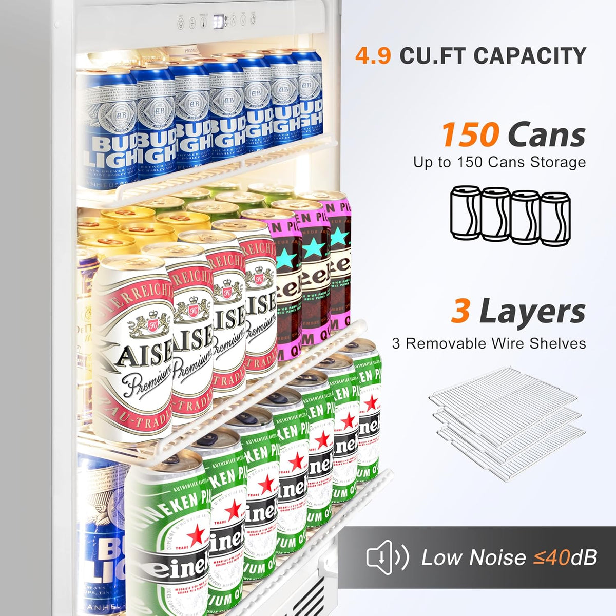 Beverage Refrigerator 24 Inch Drink Fridge, Beer Fridge, 150 Cans Beverage Cooler, Under Counter
