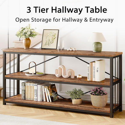 LVB Rustic Entryway Table, Industrial Extra Long Hallway Sofa Table, Wood Metal Narrow Console