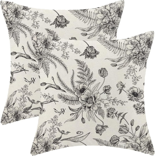 CXMEIFLY Spring Floral Leaves Pillow Covers 18 x 18 Inch Set of 2 for Chinoiserie Flowers Decor