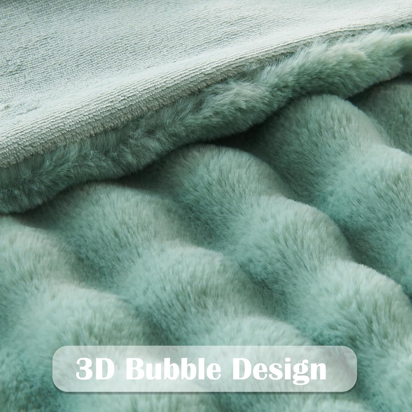 NEWCOSPLAY Faux Fur King Blanket Sage Green Bubble Blanket Thick Warm Soft for Couch Sofa Bed