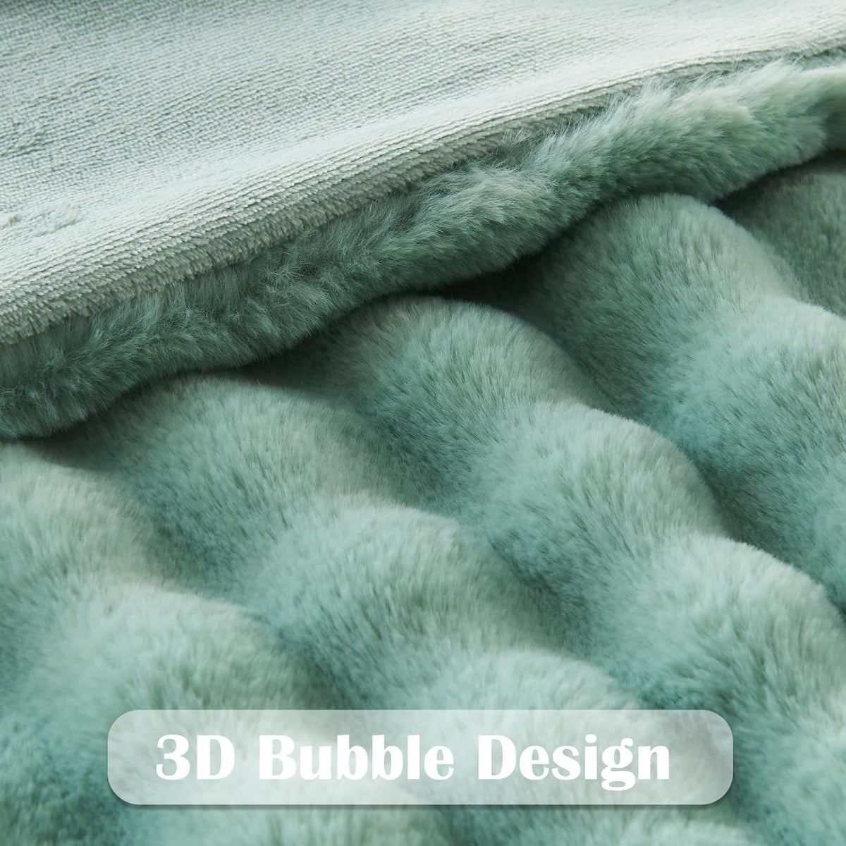 NEWCOSPLAY Faux Fur King Blanket Sage Green Bubble Blanket Thick Warm Soft for Couch Sofa Bed