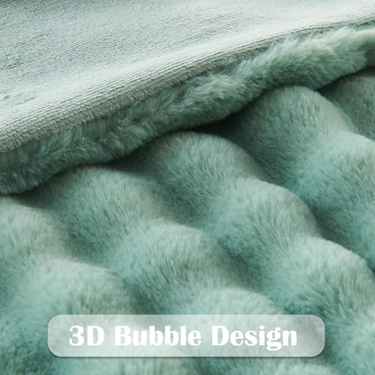 NEWCOSPLAY Faux Fur King Blanket Sage Green Bubble Blanket Thick Warm Soft for Couch Sofa Bed