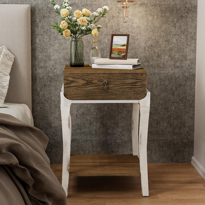 COSIEST Rustic Nightstand, 2-Tier Farmhouse Bedside Table, Wood Accent End Table with Storage