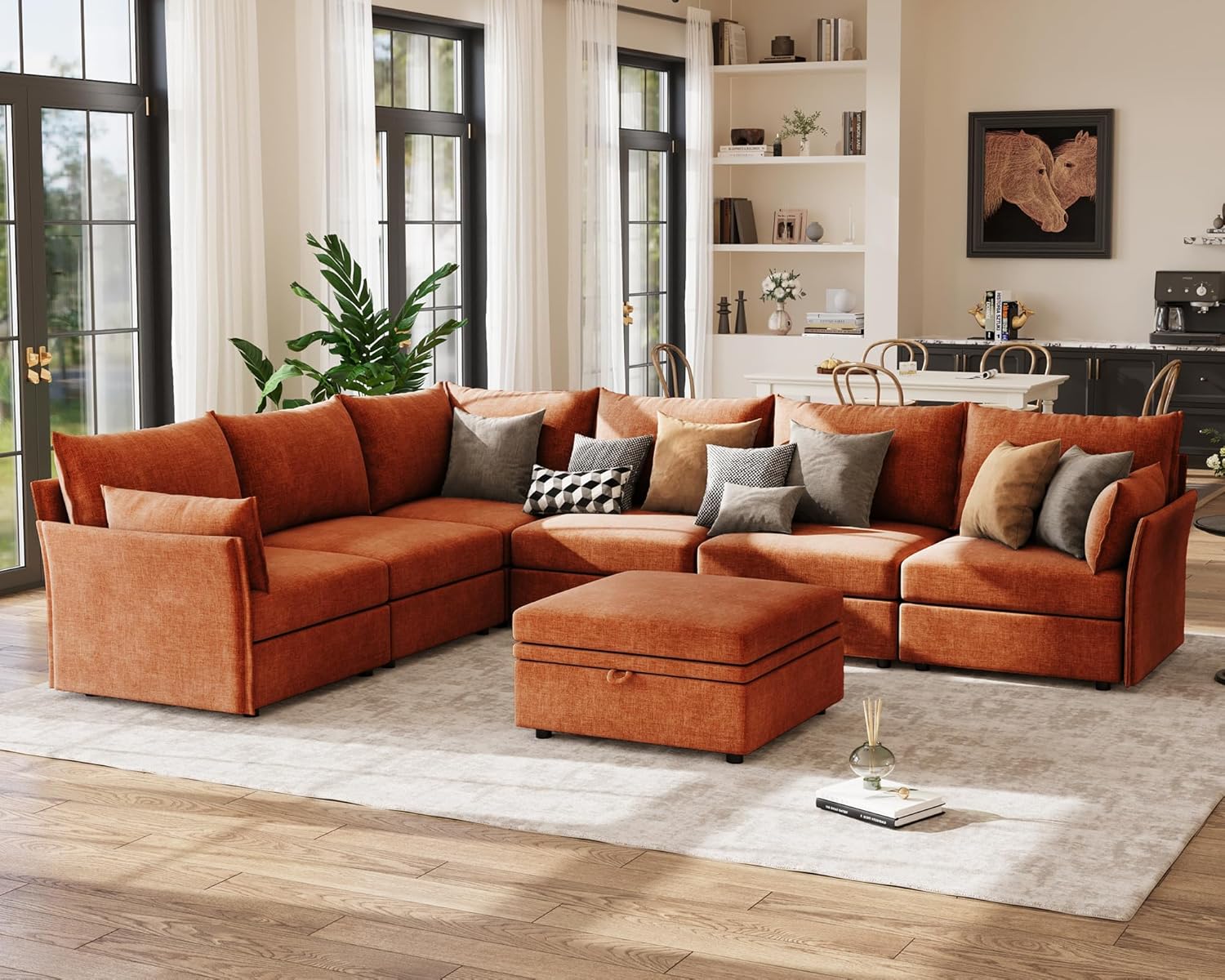 136.4" Oversized Modular Sectional Sofa, L Shaped Convertible Couch with Movable Ottoman, Large 7