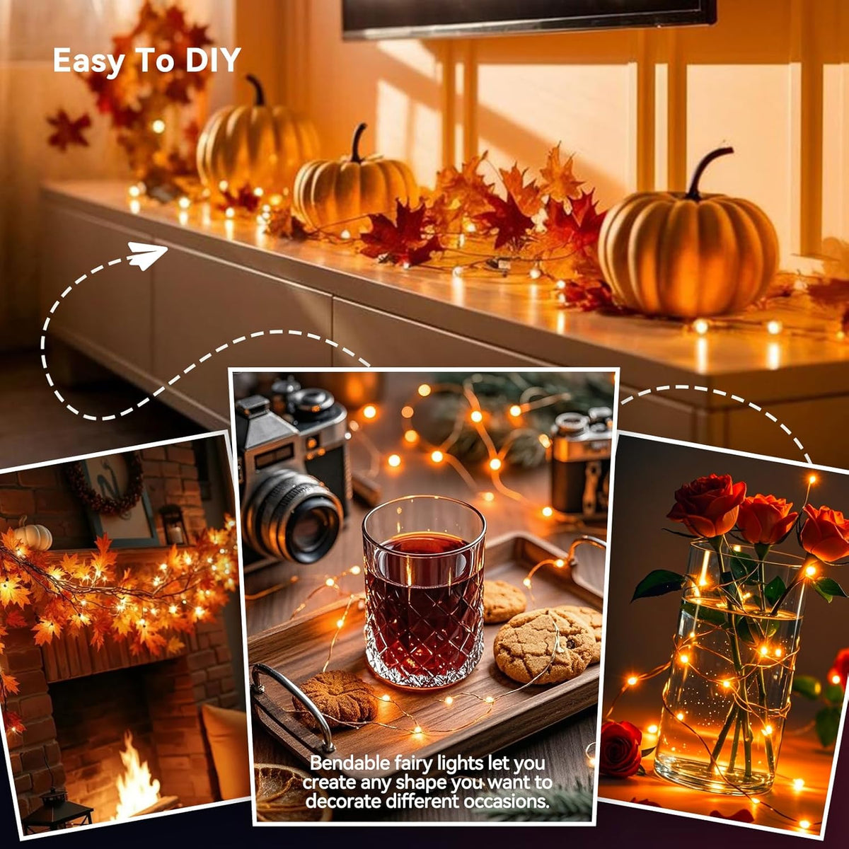 4 Pack 60LED Halloween Fairy Lights Battery Operated - 20FT Twinkle Lights with 2 Lighting Modes