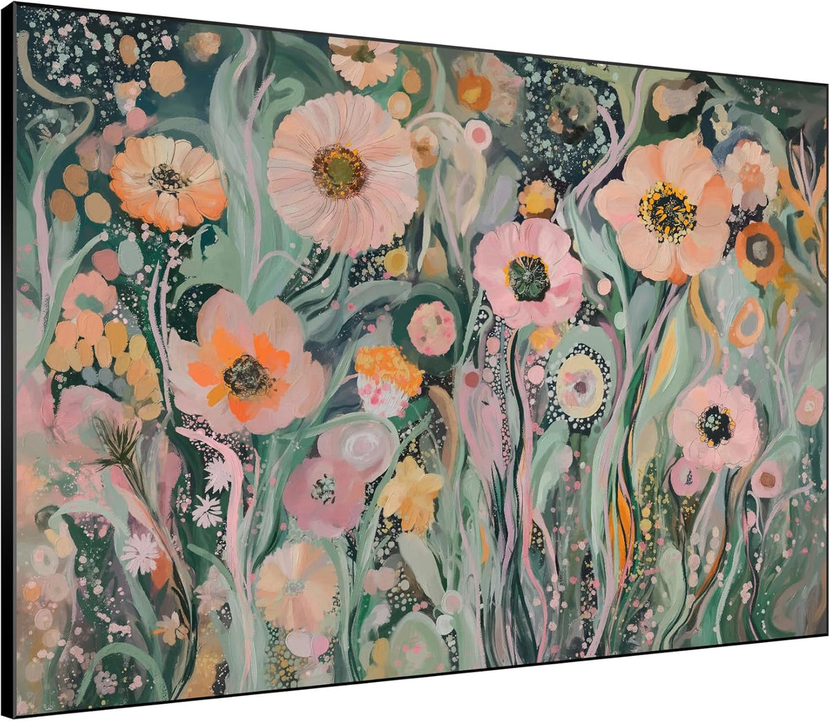 SIGNWIN 36"x46" Extra Large Framed Wall Art Whimsical Garden Bloom, Colorful Abstract Floral for