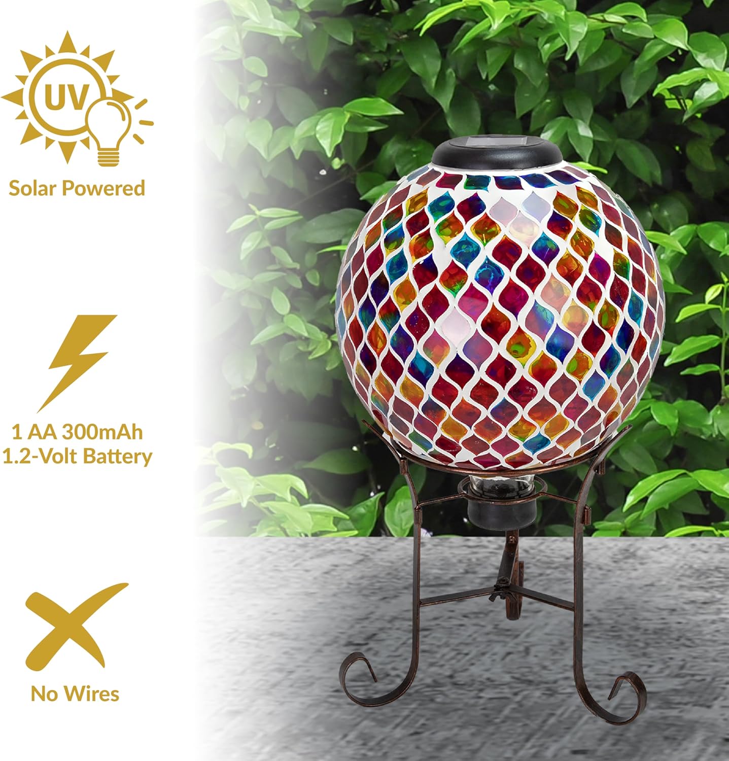 Sunnydaze 10-Inch Solar Gazing Ball for Garden - Glass Outdoor Gazing Globe - Summer Trellis