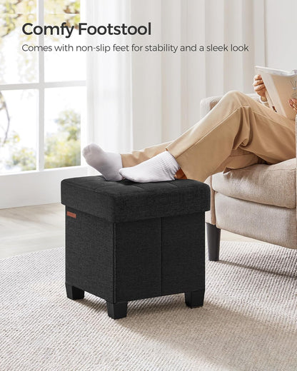 SONGMICS Storage Ottoman, Small Ottoman Foot Rest with Legs, 15 x 15 x 15.7 Inches Foot Stool, Load