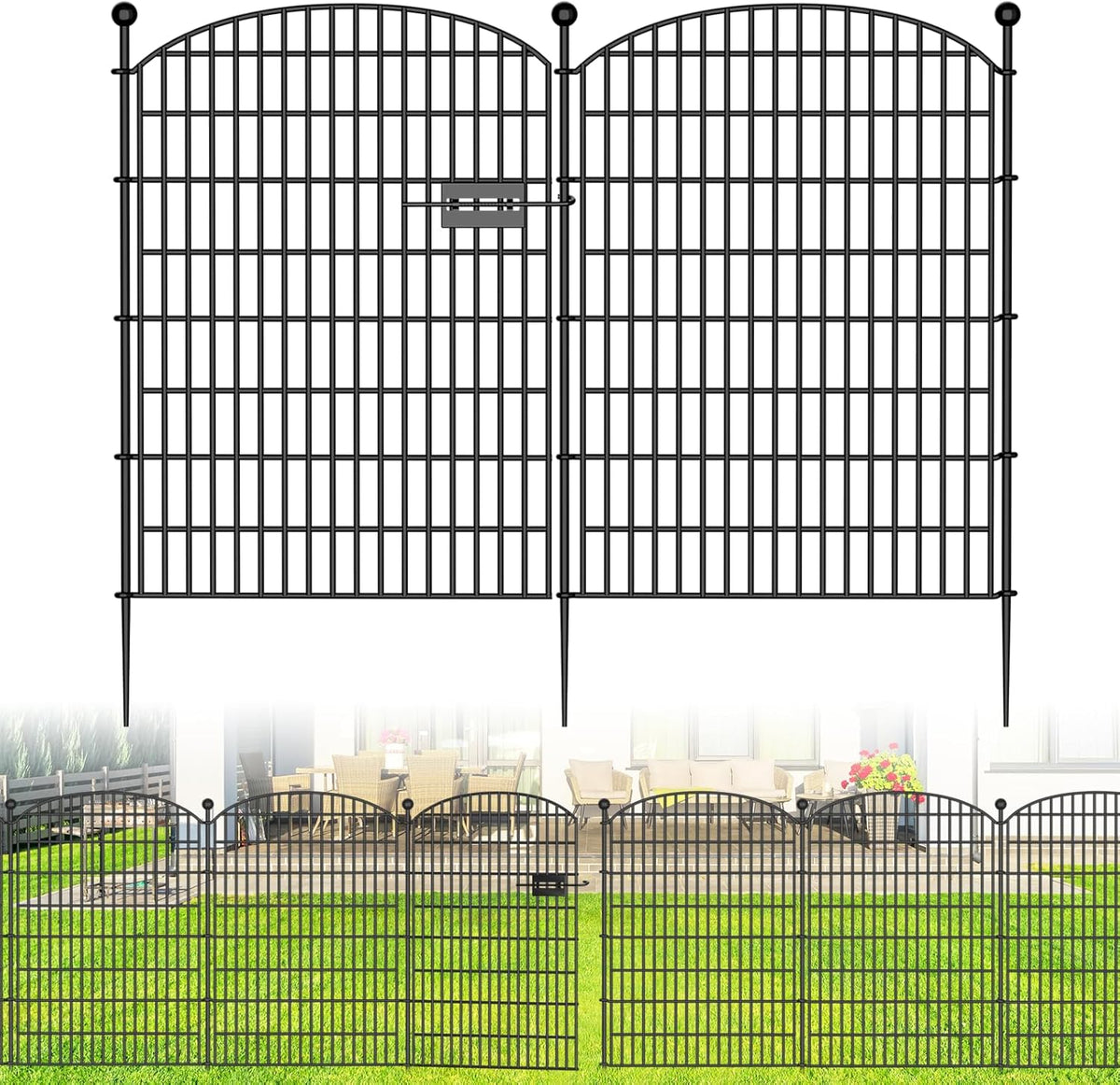 10 Panels No Dig Decorative Garden Fence with Gate - 40 in (H) x 23.6 ft (L), Dog Fence Outdoor for