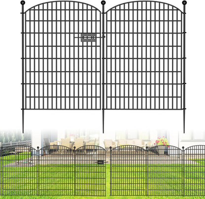 10 Panels No Dig Decorative Garden Fence with Gate - 40 in (H) x 23.6 ft (L), Dog Fence Outdoor for