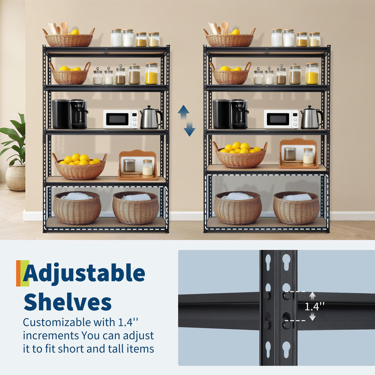 Storage Shelving Unit, 5-Tier Adjustable Metal Storage Shelves, 48" L x 24" W x 72" H Heavy Duty