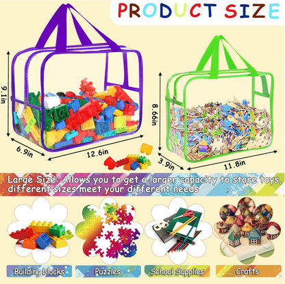 6 Colors Large Toy Storage Bags with Labels, Reusable Clear PVC Board Game Storage, Travel