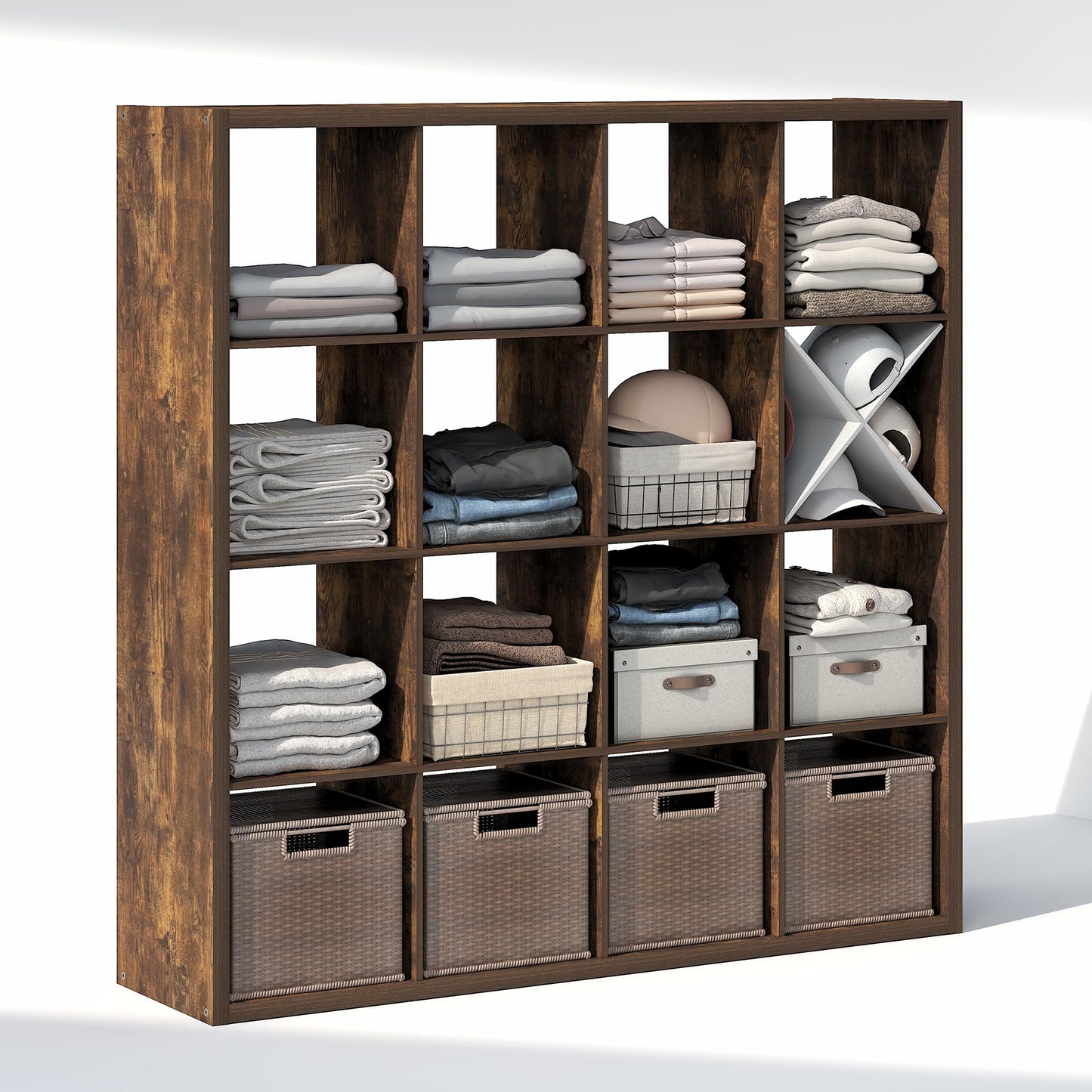Furinno Cubic Extra Thick 16-Cube Closet Organizers and Storage, Amber Pine