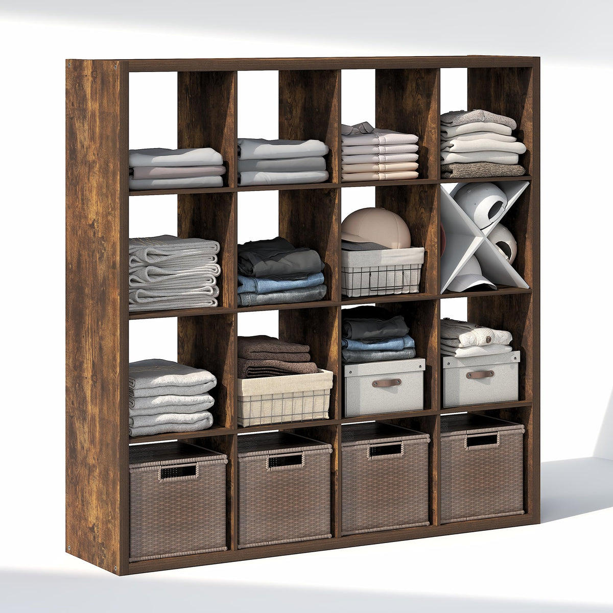 Furinno Cubic Extra Thick 16-Cube Closet Organizers and Storage, Amber Pine