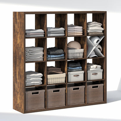 Furinno Cubic Extra Thick 16-Cube Closet Organizers and Storage, Amber Pine