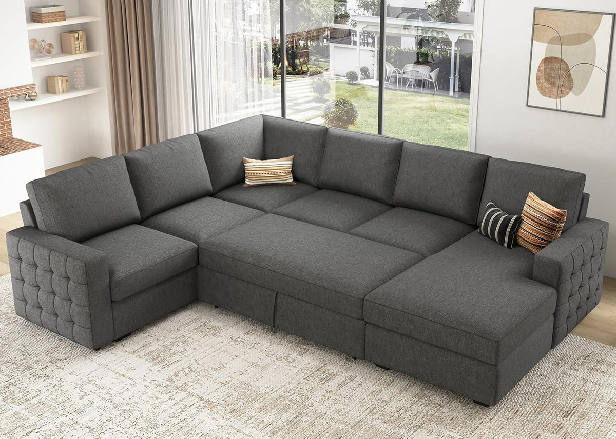 HONBAY Sectional Sleeper Sofa with Pull Out Bed U-Shape Sectional Couch Sleeper Bed with Storage