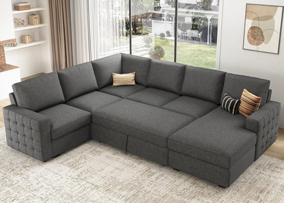 HONBAY Sectional Sleeper Sofa with Pull Out Bed U-Shape Sectional Couch Sleeper Bed with Storage