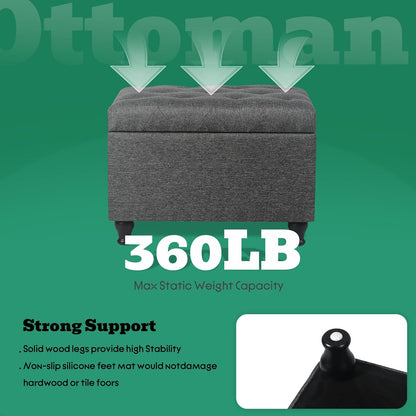Ottoman with Storage 24'' Storage Ottomans Linen Fabric Ottoman Footstools Small Upholstered Foot