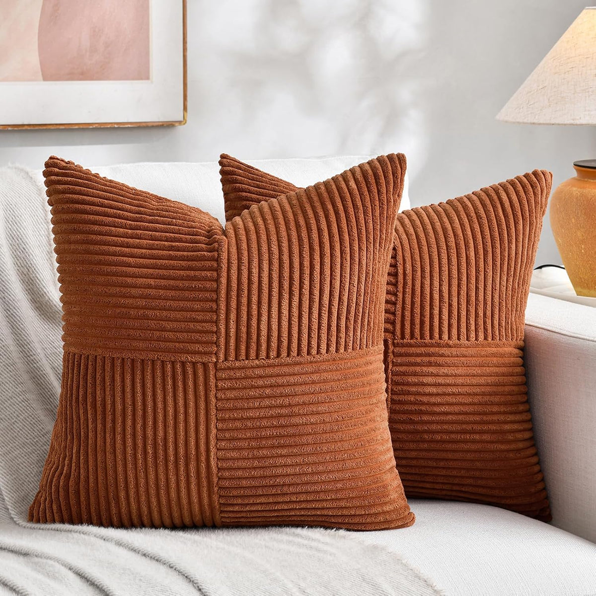 Fancy Homi 2 Packs Rust Euro Decorative Throw Pillow Covers 28x28 Inch for Bedroom Bed, Farmhouse