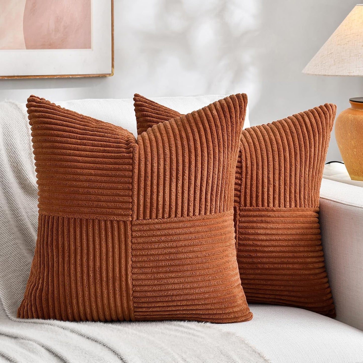 Fancy Homi 2 Packs Rust Samll Decorative Throw Pillow Covers 14x14 Inch with for Couch Bed, Rustic