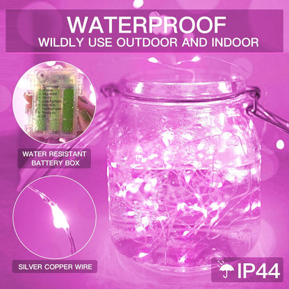 suddus Pink Fairy Lights Battery Operated Outdoor Waterproof, 33ft 100 Led String Lights with